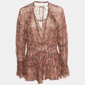 Pre Owned IRO Red Printed Crepe Long Sleeve Blouse M