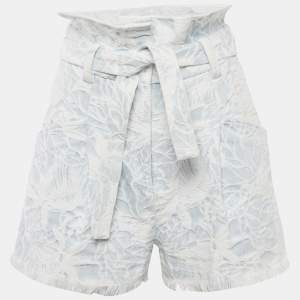 IRO Blue Jacquard Denim Raw Edge Belted Shorts S
