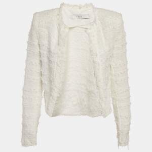 Pre Owned IRO White Tweed Open Front Moana Jacket XXS