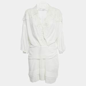 Pre Owned IRO White Lace Trim Cotton Mini Dress L