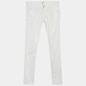 Pre Owned Isabel Marant Étoile White Embroidered Denim Rumba Jeans S Waist 27"