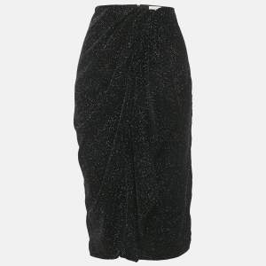 Pre Owned Isabel Marant Etoile Black Glittered Velvet Alyssa Midi Skirt M