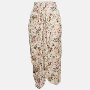Isabel Marant Etoile Cream Floral Print Crepe Berthe Draped Skirt M