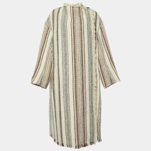 Isabel Marant Etoile Beige Patterned Tweed Open Front Long Jacket S