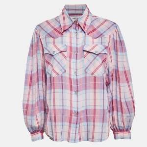 Isabel Marant Etoile Pink Plaid Cotton Puff Sleeve Bethany Shirt S