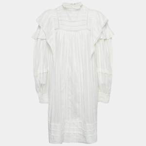 Isabel Marant Etoile White Stripe Cotton Lace Trim Ruffled Mini Dress L