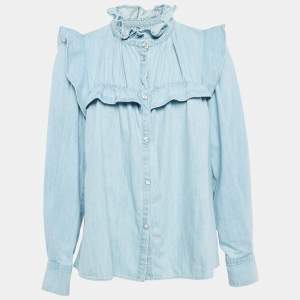 Isabel Marant Etoile Light Blue Denim Button Front Ruffled Blouse M