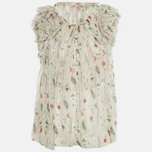 Isabel Marant Etoile White Printed Silk Erell Top S