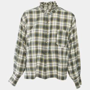 Isabel Marant Etoile Green Tartan Check Cotton Ruffled Blouse S