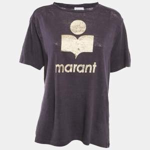 Isabel Marant Etoile Purple Logo Print Linen Knit Zewel T-Shirt M