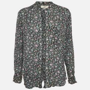 Isabel Marant Etoile Dark Green Printed Crepe Top XL