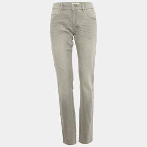 Pre Owned Isabel Marant Etoile Grey Washed Denim Embroidered Trim Jeans XL Waist 32"