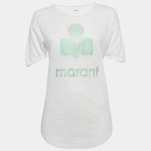 Pre Owned Isabel Marant Etoile White Foil Logo Print Linen Jersey Top S