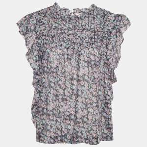 Pre Owned Isabel Marant Etoile Blue Floral Print Cotton Layona Blouse M