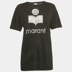 Pre Owned Isabel Marant Etoile Black Zewel Logo Linen T-Shirt S