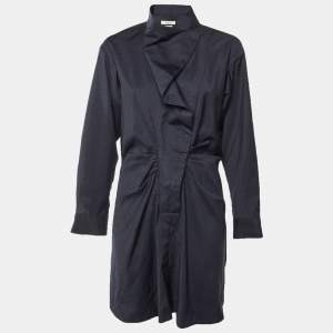 Pre Owned Isabel Marant Etoile Midnight Blue Patterned Wool Draped Mini Dress M