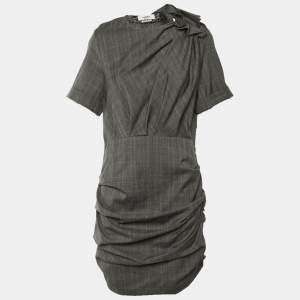 Pre Owned Isabel Marant Etoile Grey Patterned Wool Draped Midi Dress M