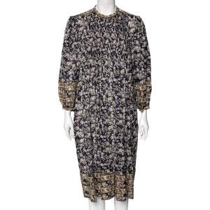 Isabel Marant Etoile Multicolored Floral Printed Cotton Pintuck Pleated Vanille Dress M