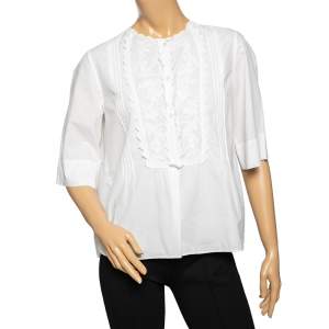 Isabel Marant Etoile White Cotton Pintuck and Ruffle Detailed Okina Blouse M