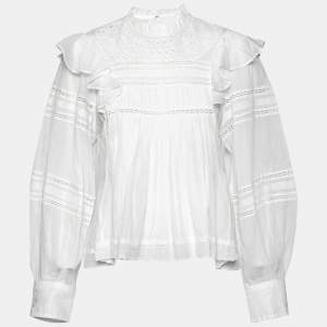Isabel Marant Etoile White Cotton Lace Trimmed Blouse S