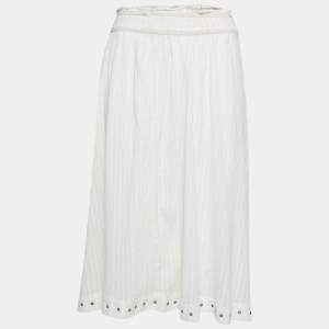 Isabel Marant Etoile Ivory Textured Cotton Eyelet Detail Skirt M