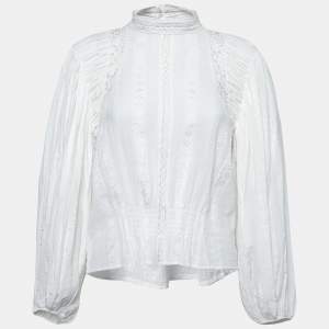 Isabel Marant Etoile White Cotton Lace Trimmed Blouse S