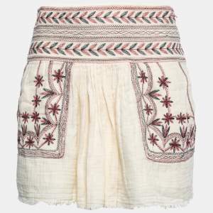 Isabel Marant Etoile Light Cream Cotton Contrast Embroidered Mini Skirt S