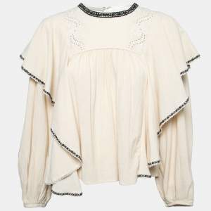 Isabel Marant Etoile Cream Cotton Embroidered Long Sleeve Blouse M