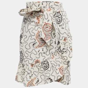 Isabel Marant Etoile Cream Printed Cotton Ruffled Wrap Mini Skirt M