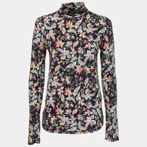 Isabel Marant Etoile Black Floral Printed Jersey High Neck Top M