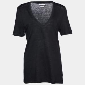 Isabel Marant Etoile Black Linen Knit V-Neck T-Shirt L