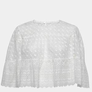 Isabel Marant Etoile White Floral Embroidered Cotton Tevika Crop Top L