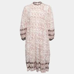 Isabel Marant Etoile Multicolor Floral Printed Cotton Pleated Long Sleeve Mini Dress M