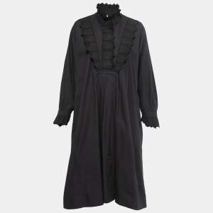 Isabel Marant Etoile Black Cotton Ruffled Long Sleeve Midi Dress M