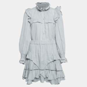 Isabel Marant Etoile Light Grey Linen Ruffled Atedy Top and Skirt Set M/L