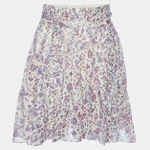Isabel Marant Etoile Beige Floral Printed Cotton Flared Mini Skirt M