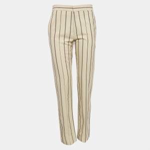 Isabel Marant Off White Striped Crepe Slim-Fit Trousers S