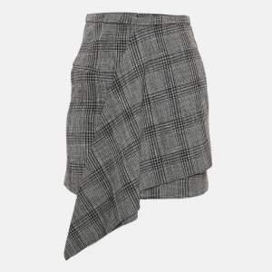 Isabel Marant Black Plaid Pattern Cotton Blend Asymmetric Mini Skirt S