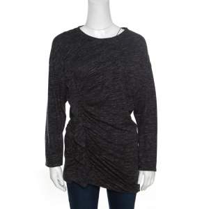 Isabel Marant Etoile Grey Melange Jersey Ruffled Long Sleeve Malo Top M