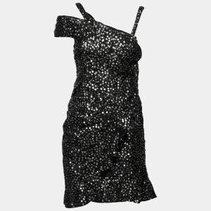 Isabel Marant Black Sequined Silk Asymmetric Sleeve Becky Mini Dress M