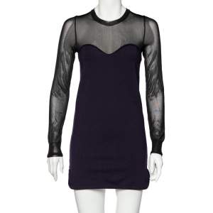 Isabel Marant Purple Wool Blend Sheer Yoke Aglaee Mini Dress M