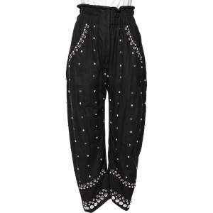Isabel Marant Black Cotton Canvas Eyelet Studded Eloma Trousers S