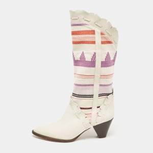 Isabel Marant Multicolor Canvas and Suede Cowboy Knee Length Boots Size 37