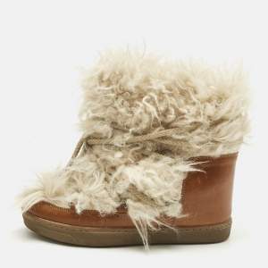 Pre Owned Isabel Marant Beige Faux Fur and Leather Nowles Snow Boots Size 37