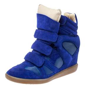 Pre Owned Isabel Marant Electric Blue Suede Leather Beckett Wedge High Top Sneakers Size 37