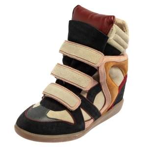 Pre Owned Isabel Marant Multicolor Suede Leather Bekett Wedge High Top Sneakers Size 38