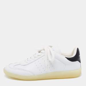 Pre Owned Isabel Marant White/Black Leather Lace Up Front Low Top Sneakers Size 39