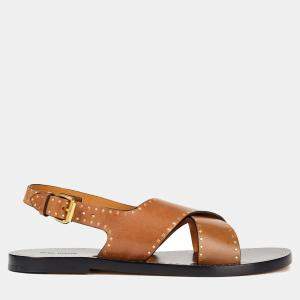 Isabel Marant Leather Cross Strap Flat Sandals Size 36