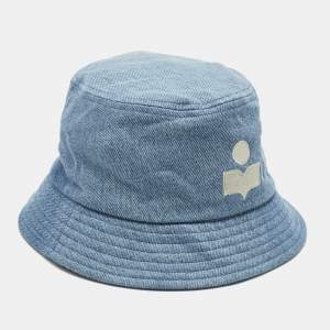 Pre Owned Isabel Marant Blue Denim Logo Embroidery Detail Bucket Hat (58 cm)