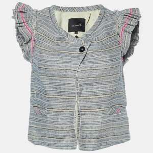 Isabel Marant Grey Stripe Linen Flutter Sleeve Crop Top XS